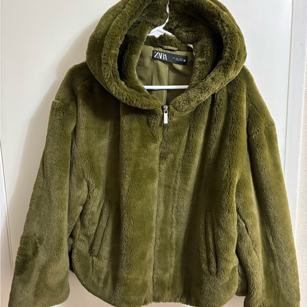 Zara Green Faux Fur Jacket